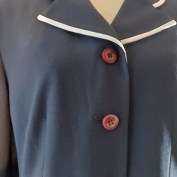 Vintage Kasper A.S.L Blue Skirt Suit with White Trim Collar size 14 - Picture 7 of 13